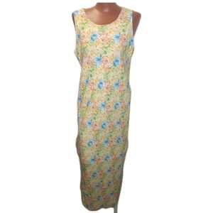 Hilo Hatties Hawaiian Maxi Dress Woman Large Yellow Tropical Floral Long Sheath